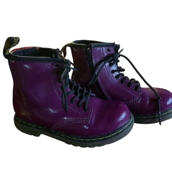 Doc marten children kids purple patent leather boots shoes w zip up side Sz 10 - Picture 5 of 7